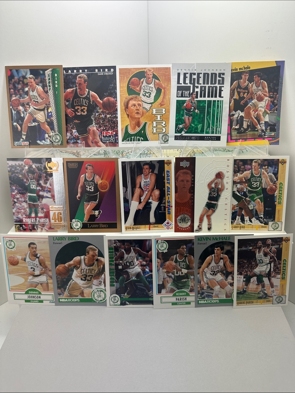 Larry Bird w Dennis Johnson /699 in vintage Celtics lot of 16 w/ Parrish/McHale